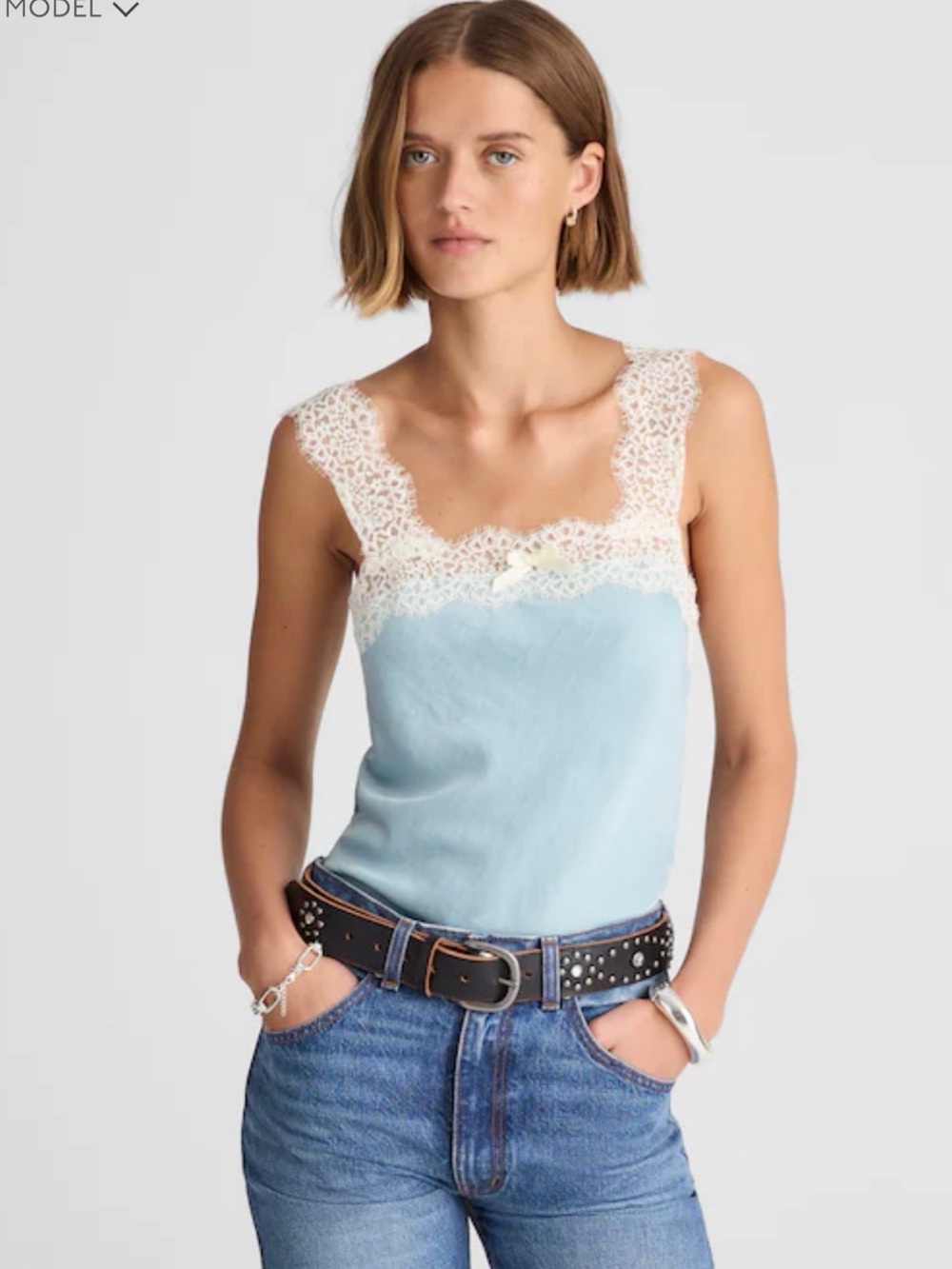 Madewell - Alexa Chung Light Blue Lace-Trim Camisole